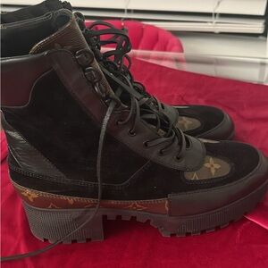 Louis Vuitton Black and Brown Combat Boots